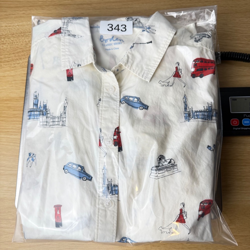 Boden White Button-Down Shirt with Red & Blue London Prints - Picture 8 of 10